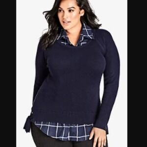 City Chic Check Me In Sweater size 16 black w/ black & white plaid